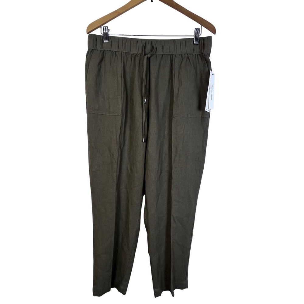 NWT‎ Calvin Klein Linen Blend Pants Olive Green Size L (E697)